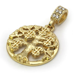 Gold Plated Money Tree Pendant 24" Rope Chain/Stainless Steel Huggie Hoop Cz Earrings 2pc Set
