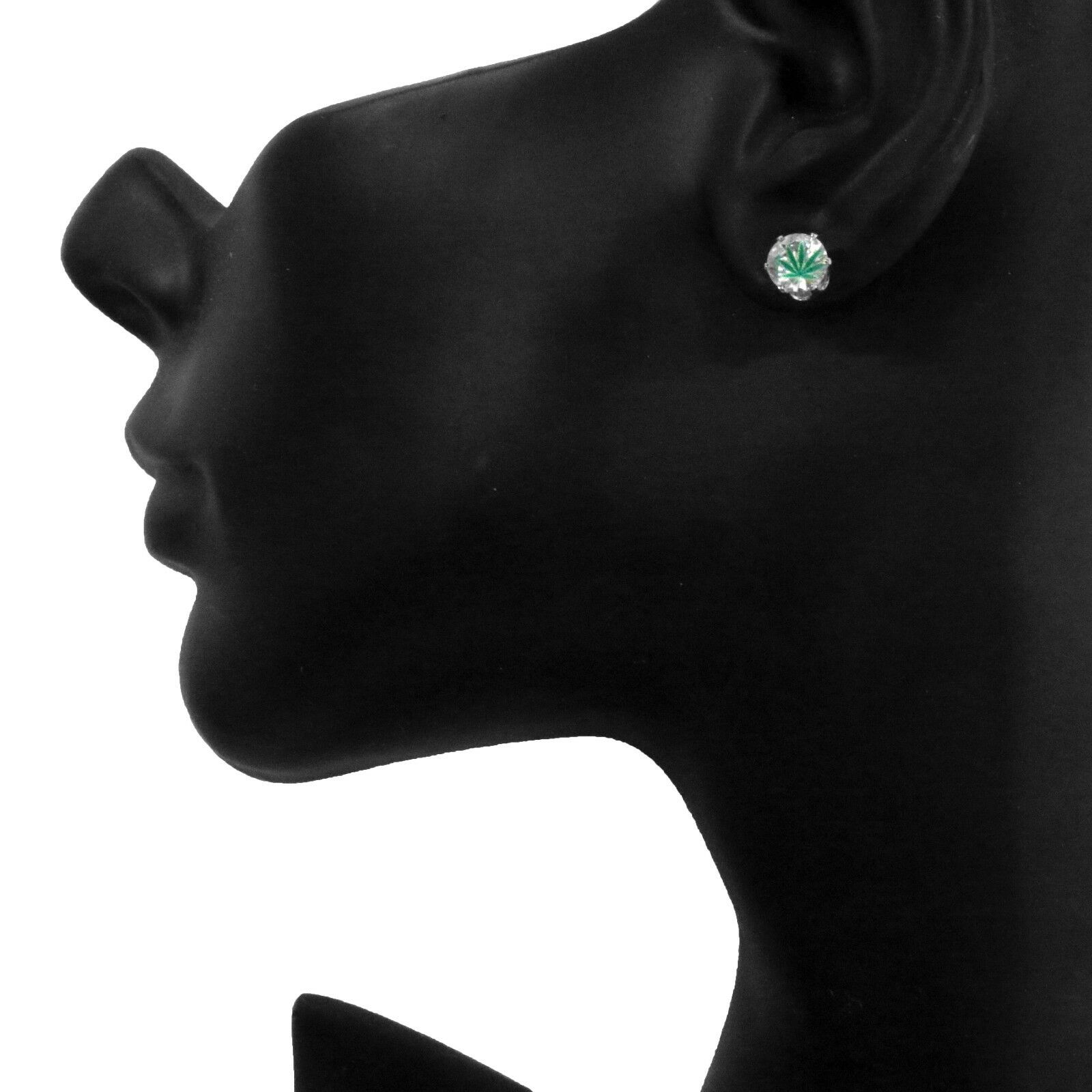 Silver Cz Green Marijuana Stamp