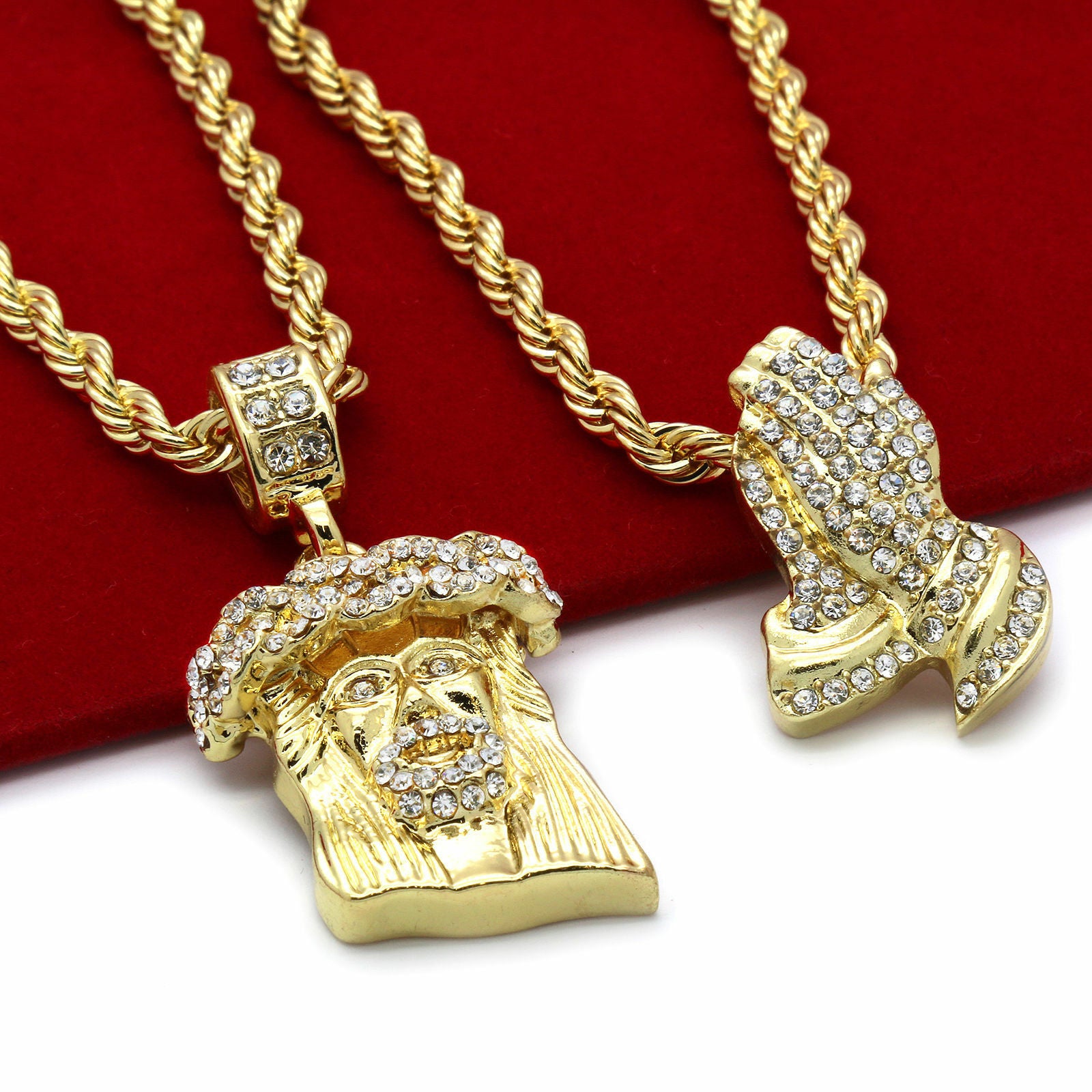 JESUS & PRAYER HAND PENDANT / FREE BOTTOM GRILLZ