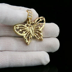 Gold Plated Butterfly Pendant 24" Rope Chain/Stainless Steel Huggie Hoop Cz Earrings 2pc Set