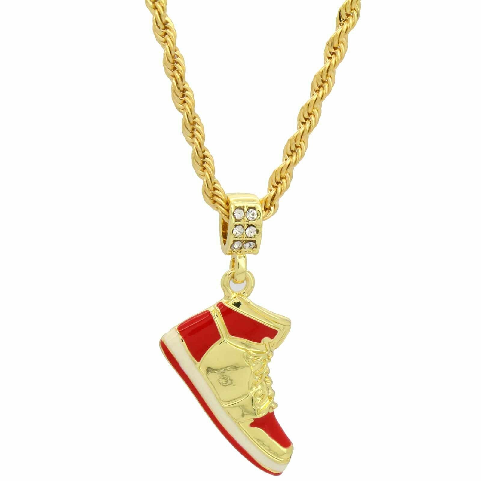Red Retro Shoe 14k Gold Pendant 20" Inch 4mm Rope Choker Chain