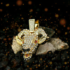 High Fashion Gold Plated AAA Spiky Tennis Chains & Cz Goat Head Red Eyes Pendant