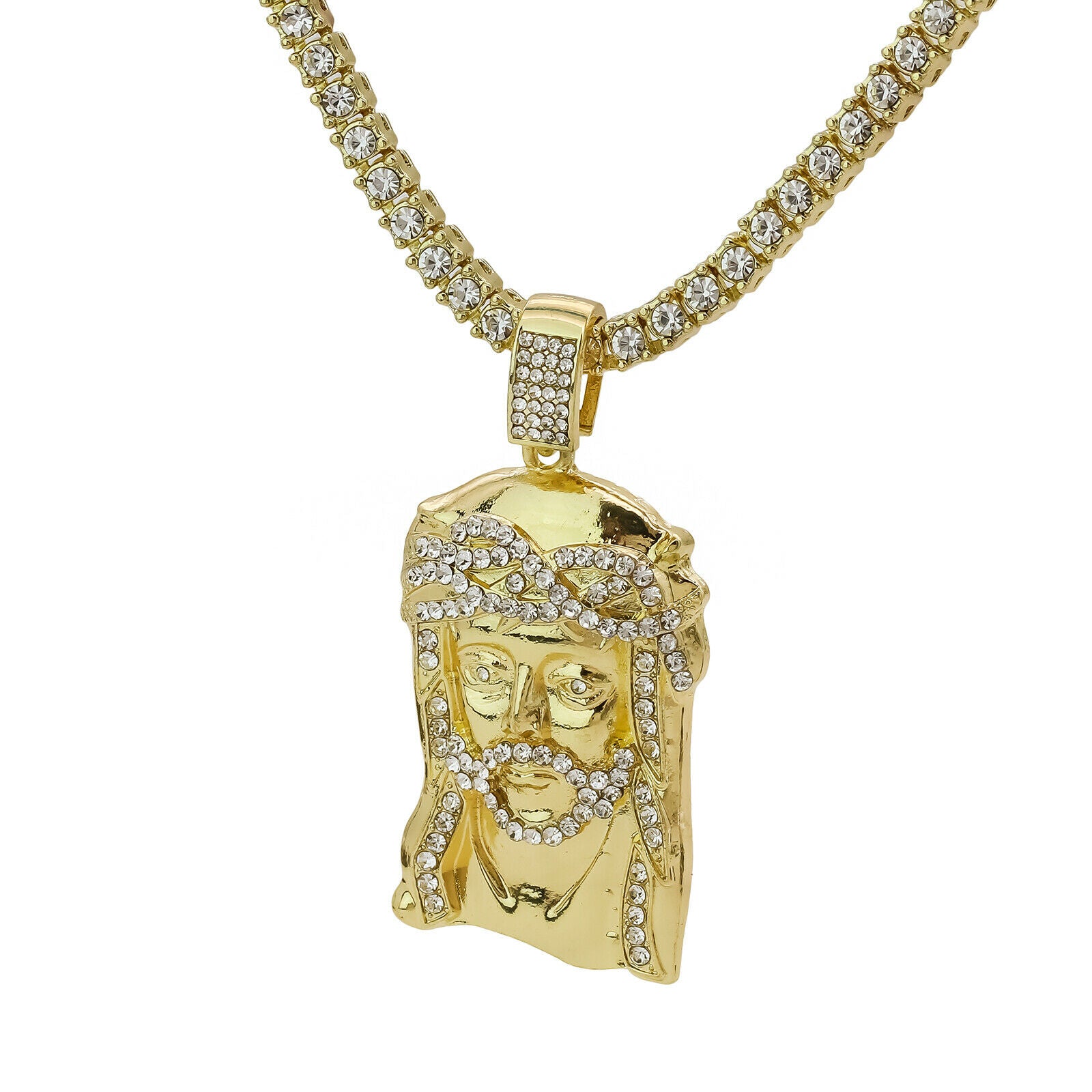 Jesus Piece Cz 4 Pcs Set Exotic Cuban, Tennis & Miami Cuban Chain Bundle Gold PT