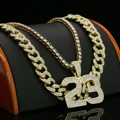 3pc Men's Gold Plated Cz Thick Layer 23 w/ Cz Cuban & Thin Tennis Chain 22"/24