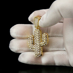 High Fashion Gold Plated AAA Spiky Tennis Chains & Cz Cactus Desert Jakh Pendant