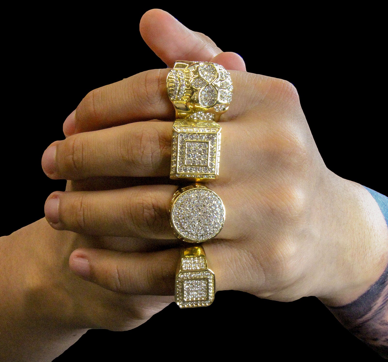 Round Ring Iced Out 4pcs Ring Set Bundle