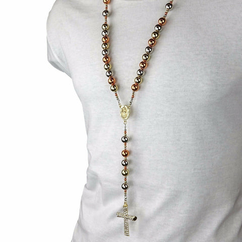 3 TONE ROSE GOLD, SILVER & GOLD 15mm  GUADALUPE ROSARY