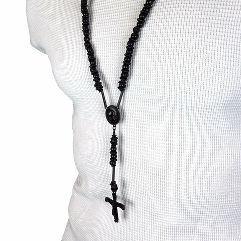 BLACK TONE PRAYER HAND ROSARY