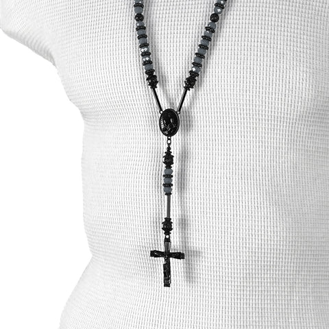 GRAY BLACK TONE PRAYER HAND ROSARY