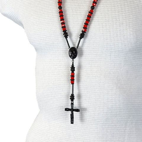 BLACK RED PRAYER HAND ROSARY