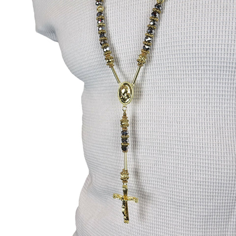 GOLD GRAY PRAYER HAND ROSARY