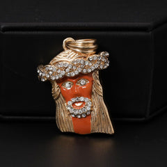 Jesus Face Orange & King Drip Pendant 20, 24" Cubic-Zirconia Gold Plated