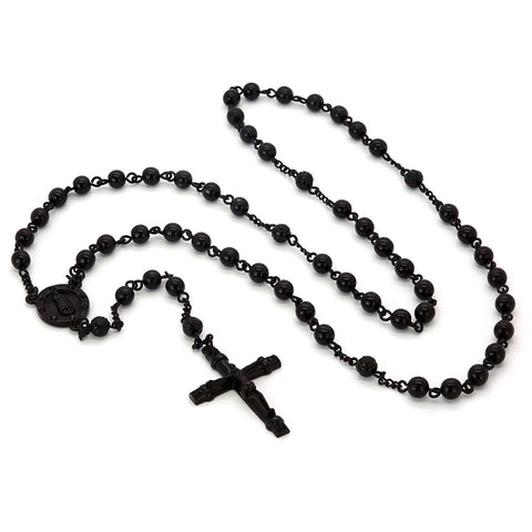 BLACK ROUND GUADALUPE ROSARY