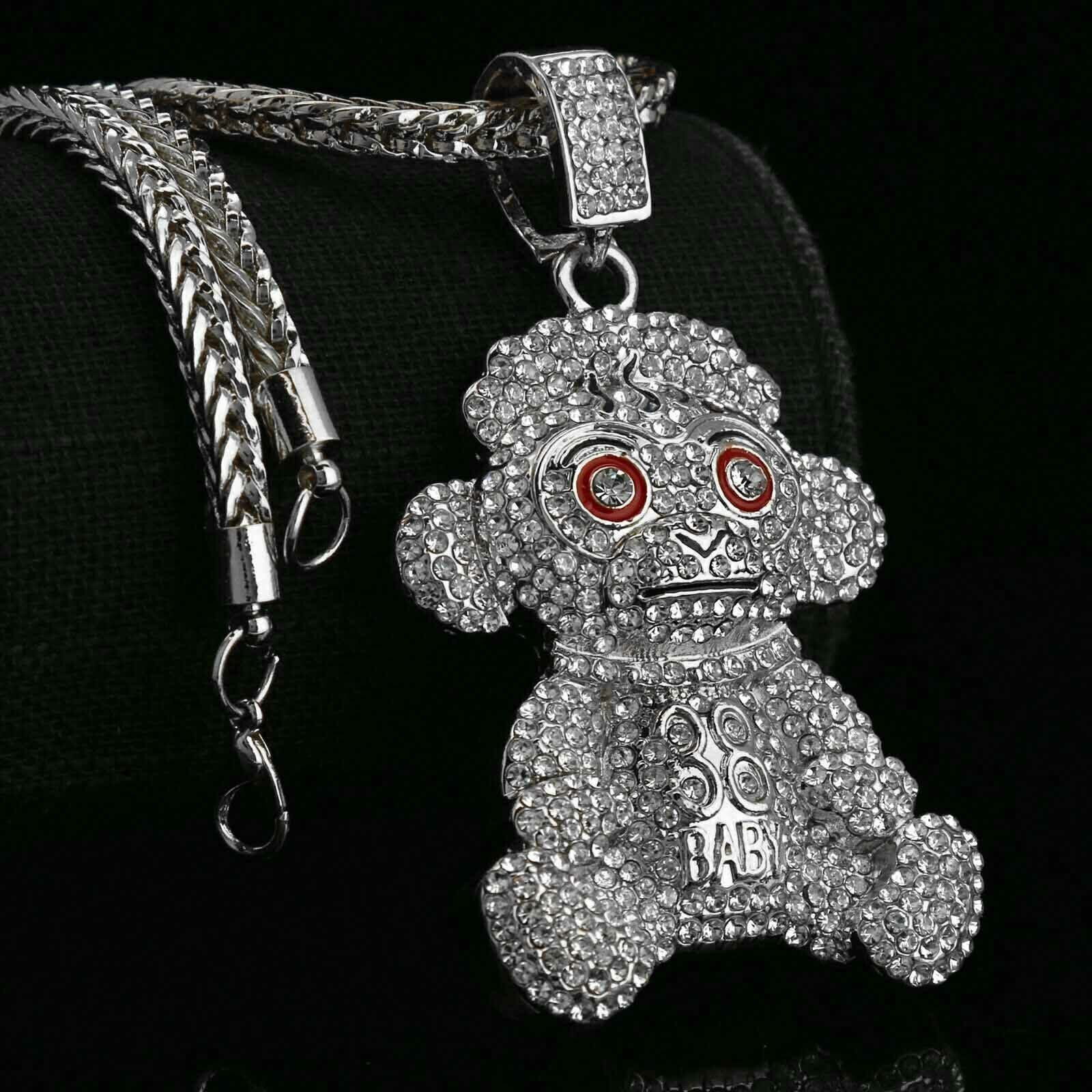 Baby 38 Iced out Pendant Silver Plated Franco Chain 4mm 24"