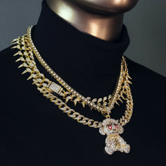 #38 Monkey Cz 4 Pcs Set Exotic Cuban, Tennis & Miami Cuban Chain Bundle Gold PT