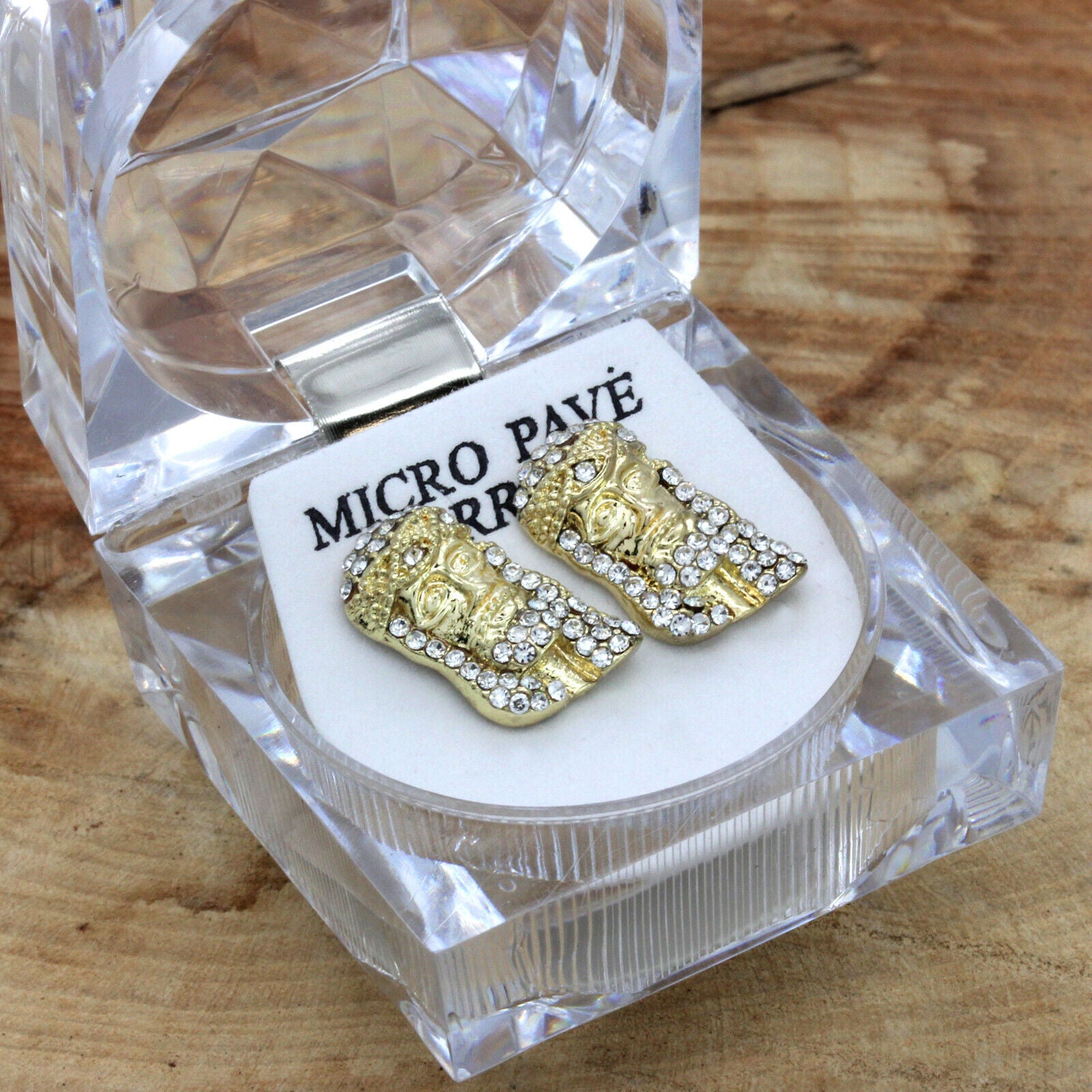 Cz Jesus Face GOLD FILLED EARRINGS