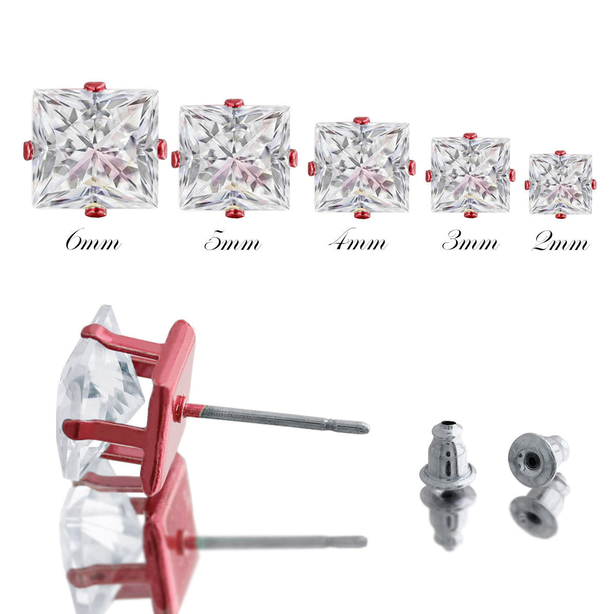 Red Cz Square 2mm-6mm 5 Pcs set