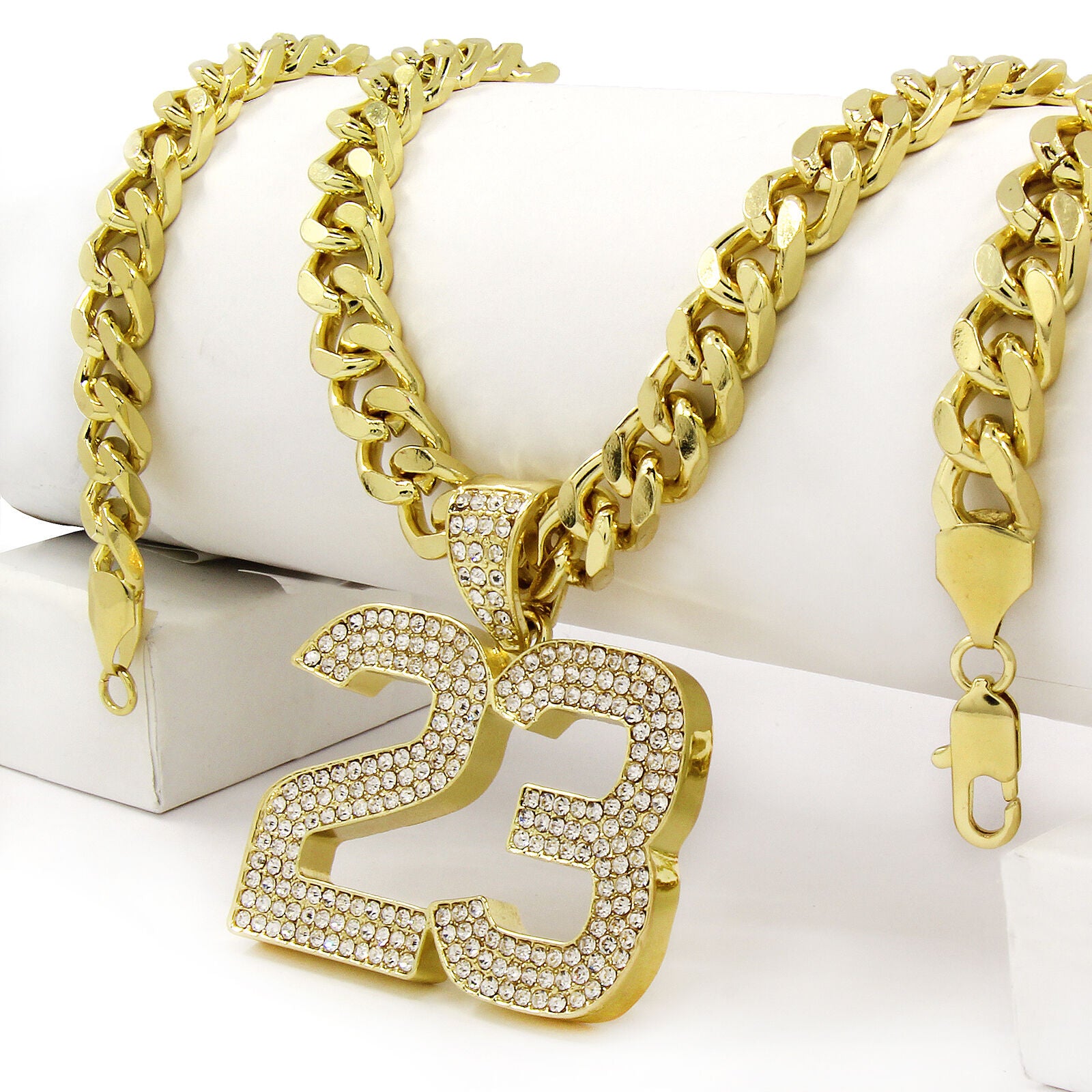 Gold 23 Pendant Necklace – 10mm Miami Cuban Link Chain (30")