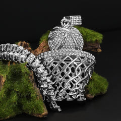 Fully Cubic-Zirconia Basketball Pendant Silver Plated Two Tennis 18", 20" Chain