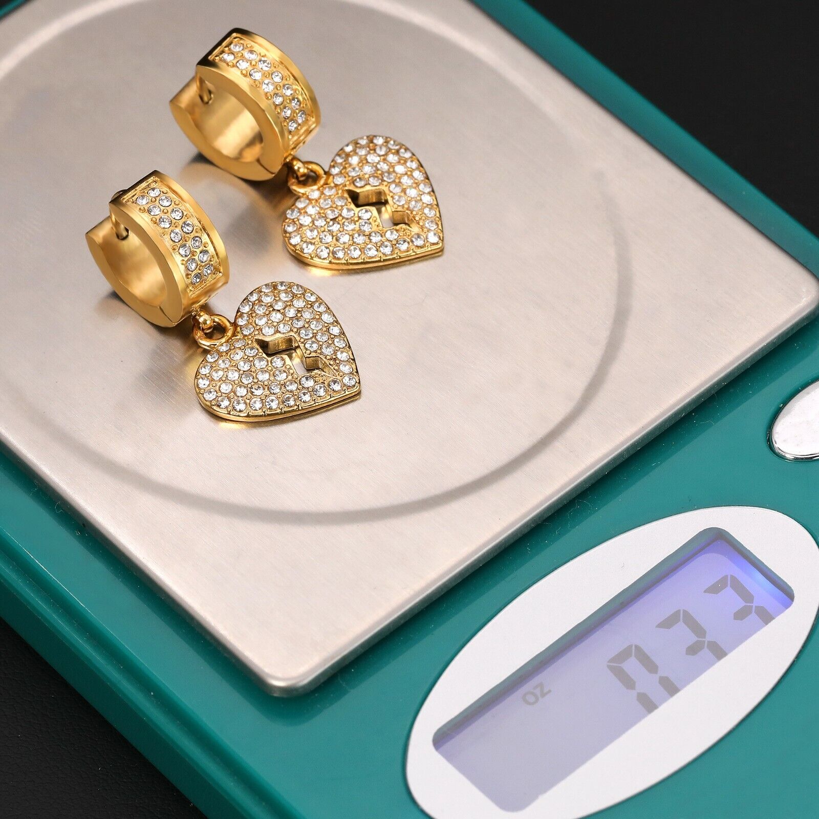 Cubic-Zirconia Gold Stainless Steal 2 Row Tiny Broken Heart Huggie Hoop Earrings
