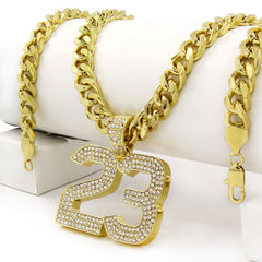 Gold 23 Pendant Necklace – 10mm Miami Cuban Link Chain (30")