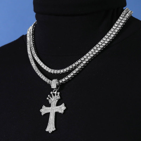 glitter Iced Out Cross Pendant テニスチェーン Iced Out Cross Tennis Pendant – Different Drips