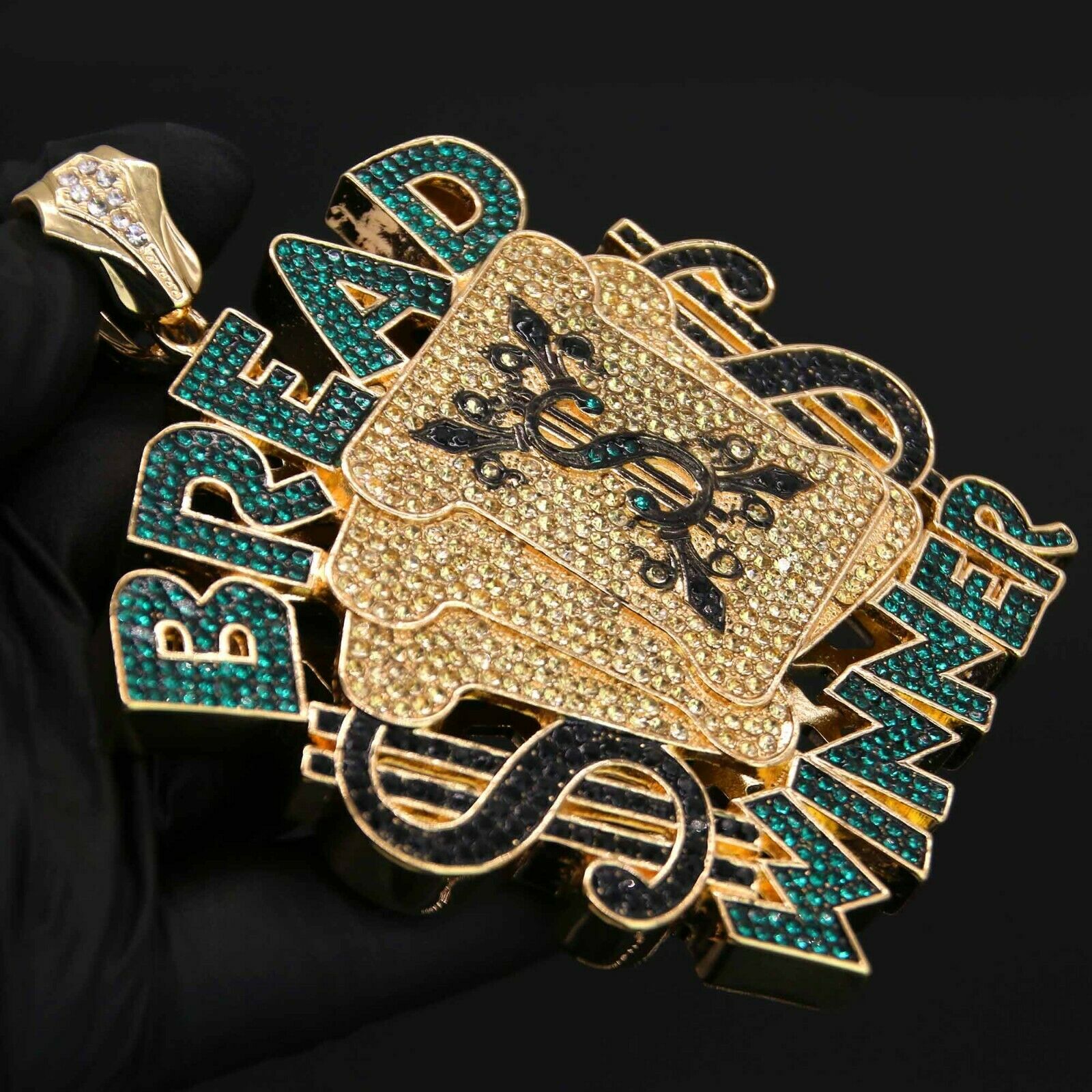 Gold Plated Flat Pimp Ring / 30inch Cuban Chain Huge Bread Winner Pendant Hip Hop