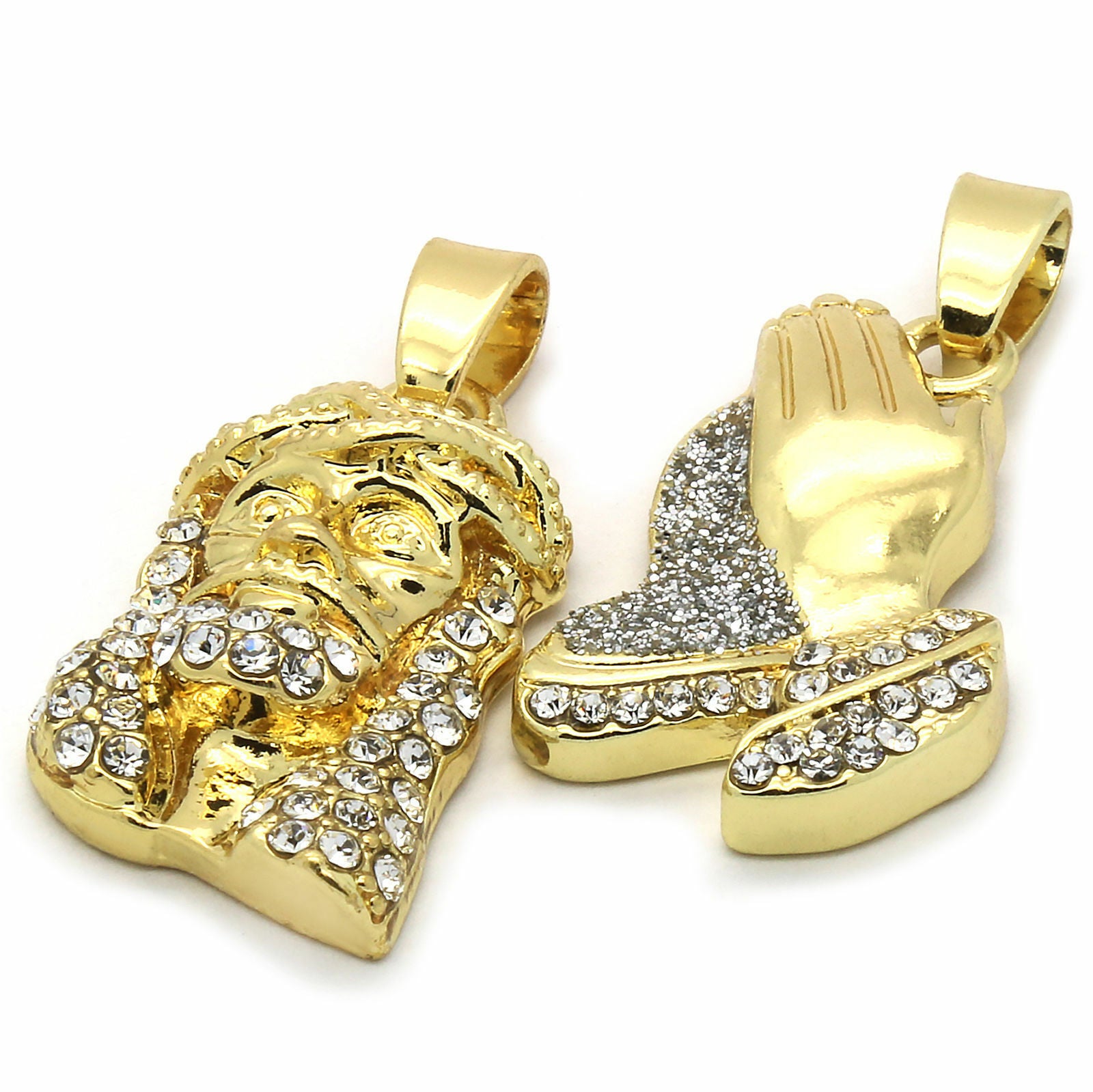 JESUS & PRAYER HAND ST PENDANT / FREE BOTTOM GRILLZ