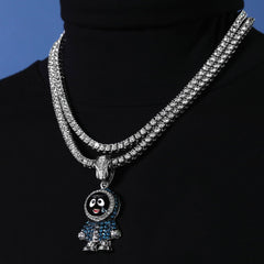 Cubic-Zirconia Small Eskimo Pendant Silver Plated Two Tennis 18", 20" Chain