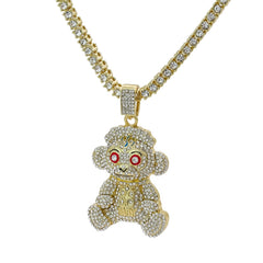 Monkey Cz 4 Pcs Set Puffy Mariner Chain, Tennis Chain & Miami Cuban Chain Bundle Gold PT