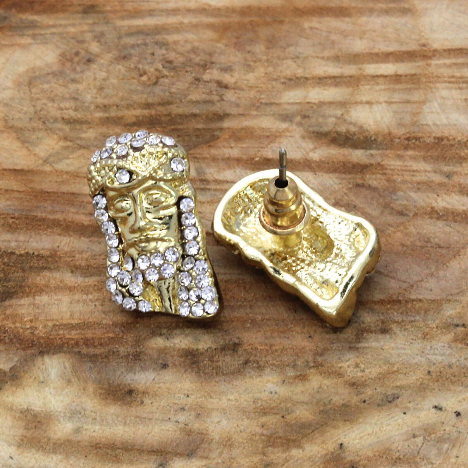 Cz Jesus Face GOLD FILLED EARRINGS