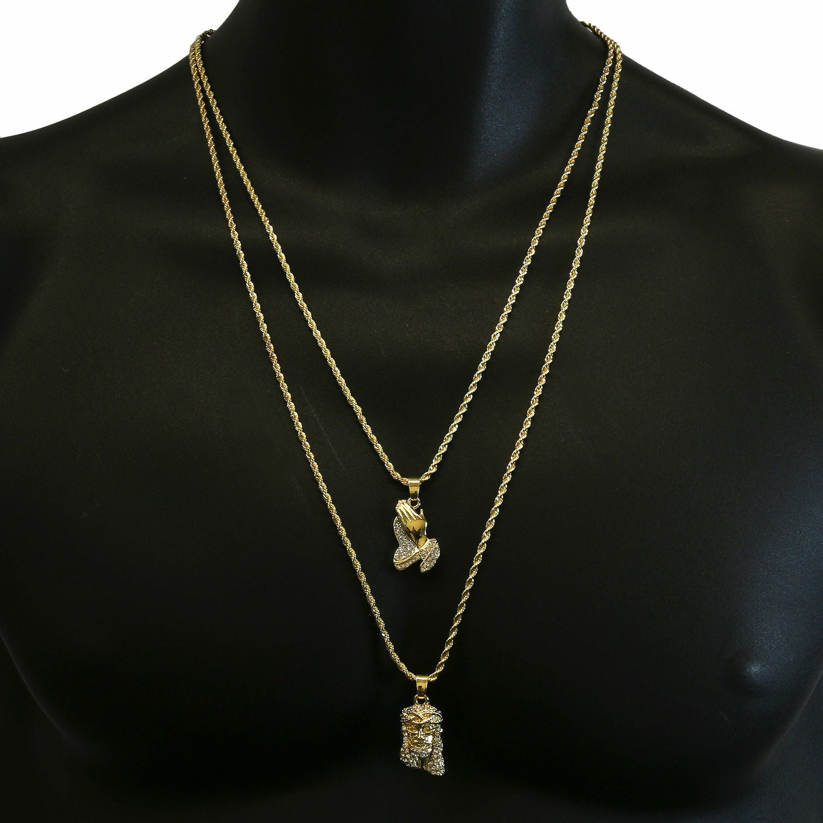 JESUS & PRAYER HAND ST PENDANT / FREE BOTTOM GRILLZ