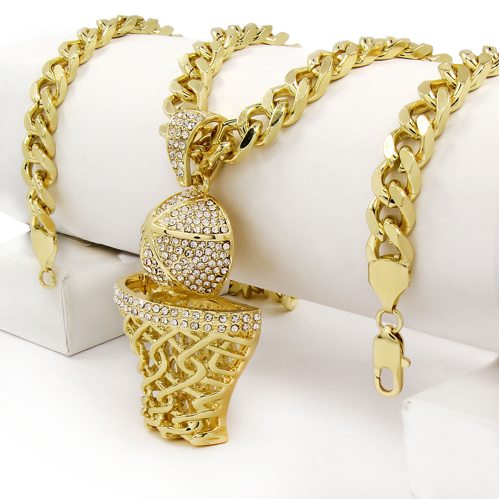 Gold Basketball Pendant Necklace – 10mm Miami Cuban Link Chain (30")