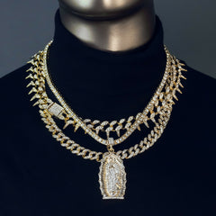 Guadalupe Cz 4 Pcs Set Exotic Cuban, Tennis & Miami Cuban Chain Bundle Gold PT