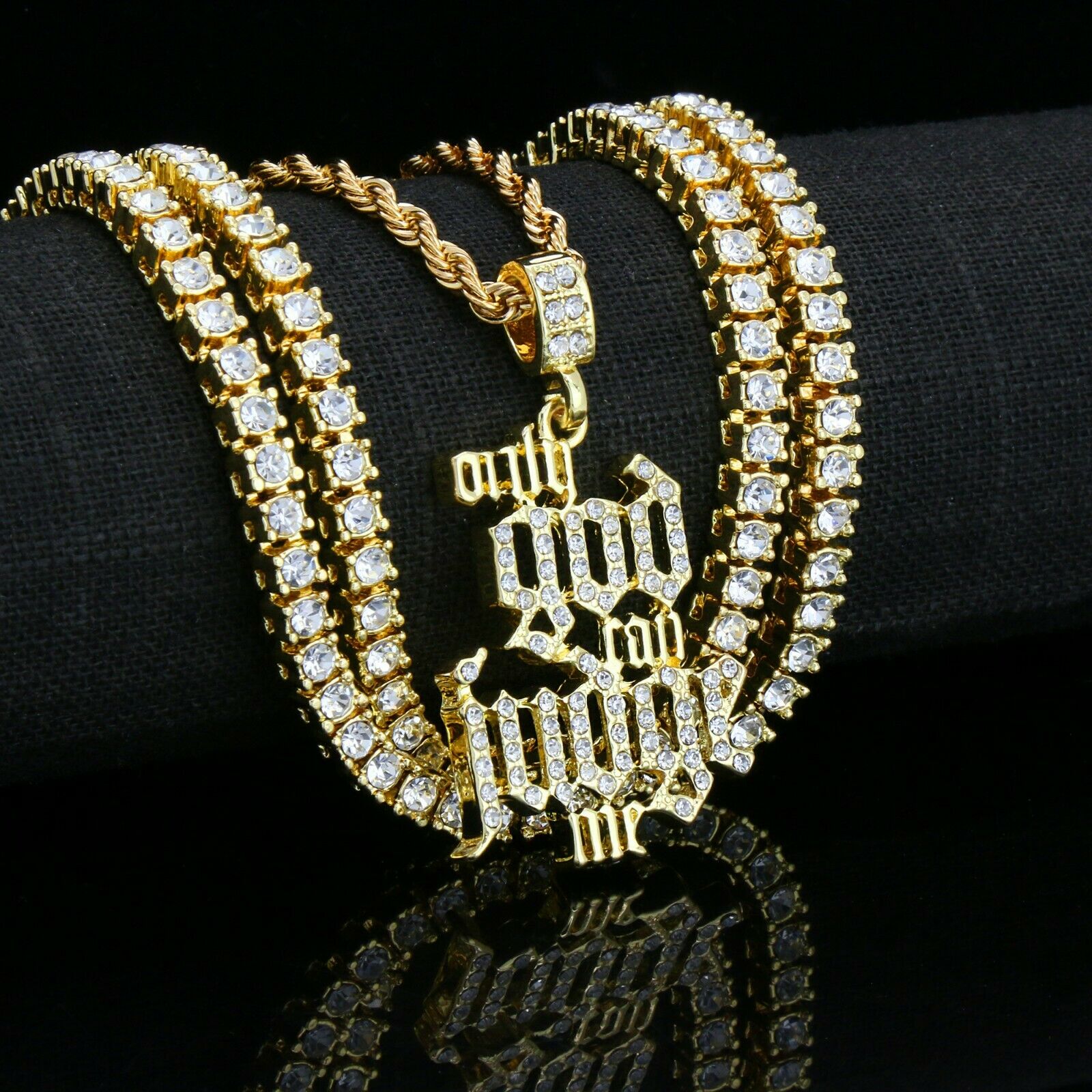 4 Pcs Set Cuban, Tennis, Rope Chain & Only God Can Judge Me Gold PT