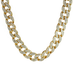 Gold Plated High Fashion Cuban Tennis Chains Mad Dog Face & Stainless Steel Huggie Hoop Thin Earrings