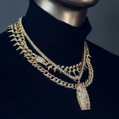 Guadalupe Cz 4 Pcs Set Exotic Cuban, Tennis & Miami Cuban Chain Bundle Gold PT