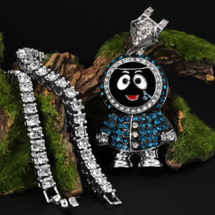 Cubic-Zirconia Small Eskimo Pendant Silver Plated Two Tennis 18", 20" Chain