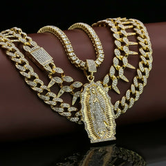Guadalupe Cz 4 Pcs Set Exotic Cuban, Tennis & Miami Cuban Chain Bundle Gold PT