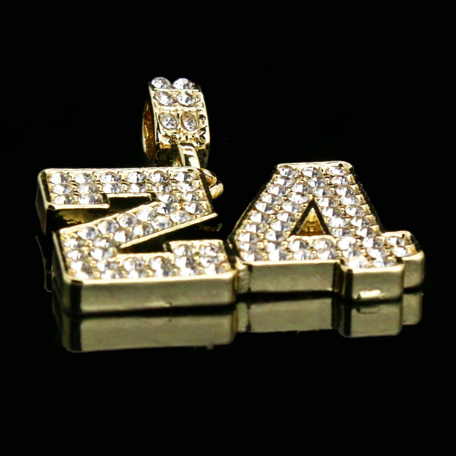 Gold Fully CZ #24 Jump Man Basketball Pendant with Figaro Chain
