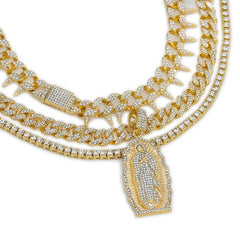 Guadalupe Cz 4 Pcs Set Exotic Cuban, Tennis & Miami Cuban Chain Bundle Gold PT