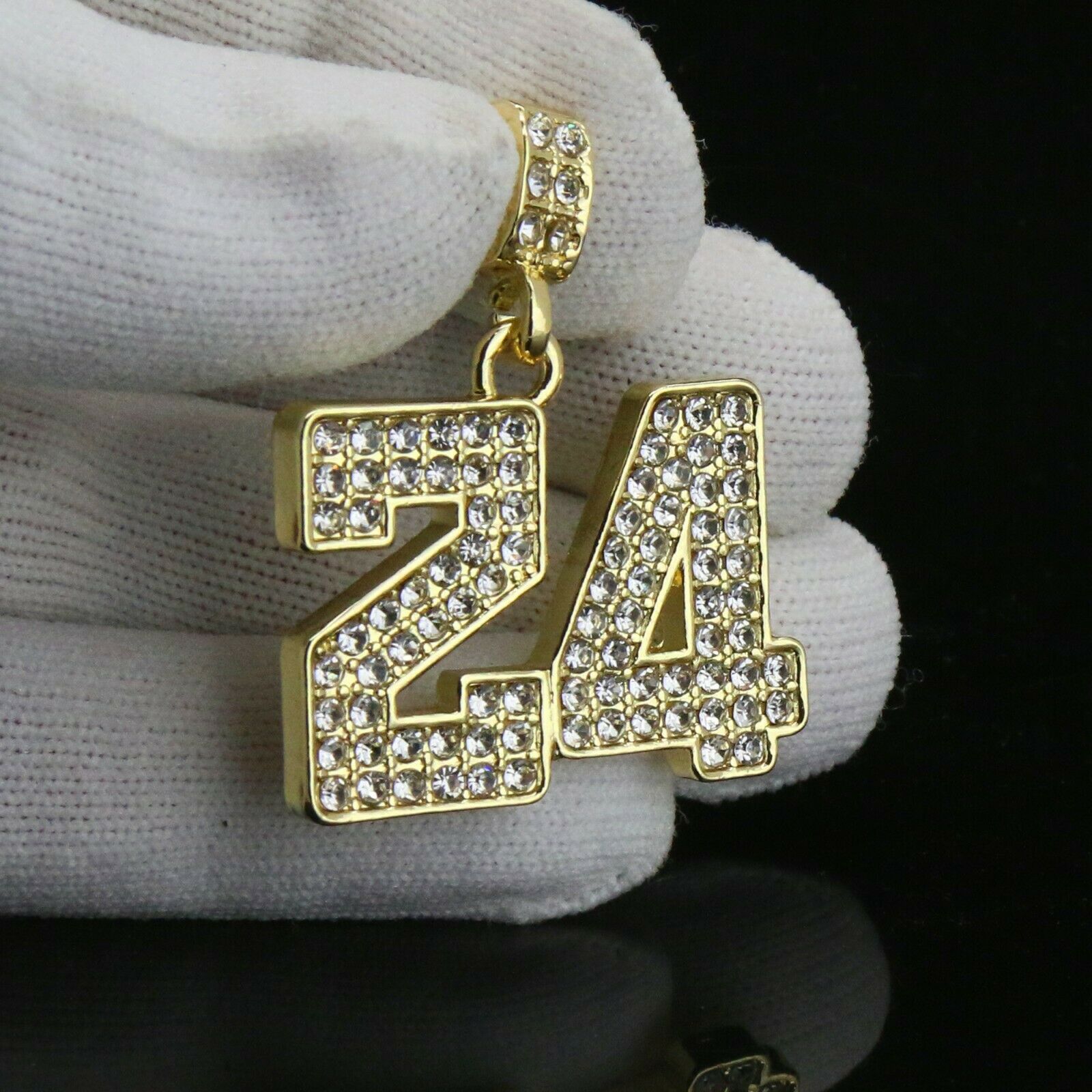 Gold Fully CZ #24 Jump Man Basketball Pendant with Figaro Chain
