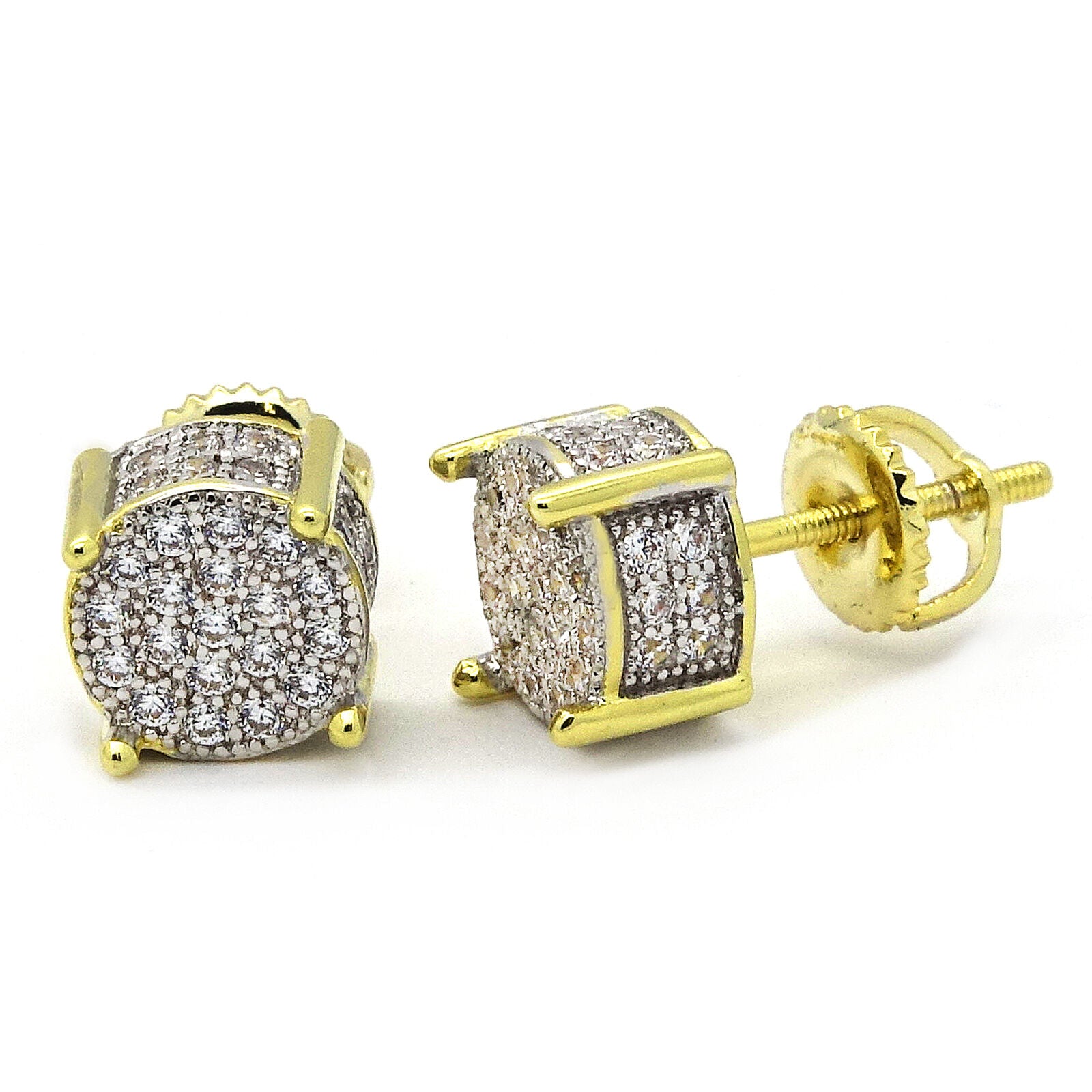 Screw Back Cz Two Tone Micro Pave