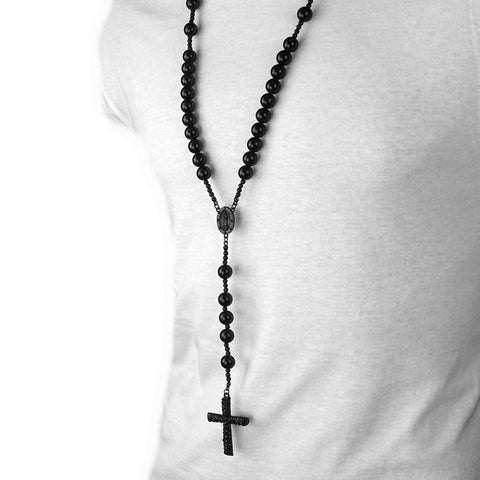 BLACK 15mm  GUADALUPE ROSARY