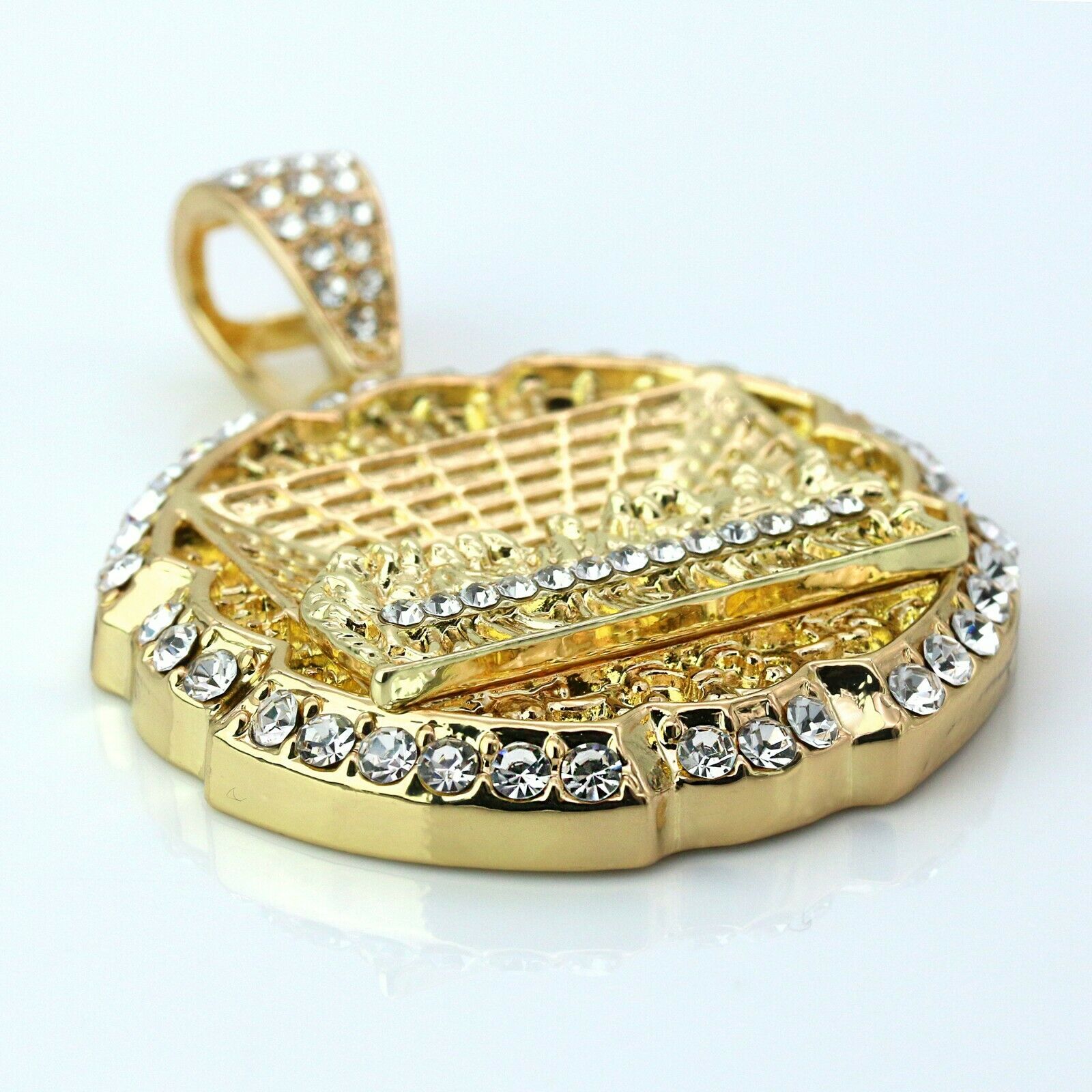 Round Last Supper 4 Pcs Set Clear Cz Cuban, Tennis & Rope Chain Bundle Gold PT