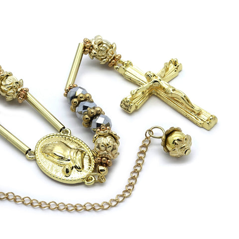GOLD GRAY PRAYER HAND ROSARY