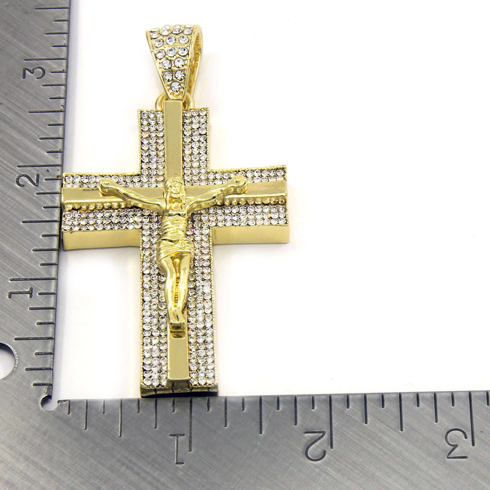 Gold Mirror Cross Jesus Pendant – 10mm Miami Cuban Link Chain (30")