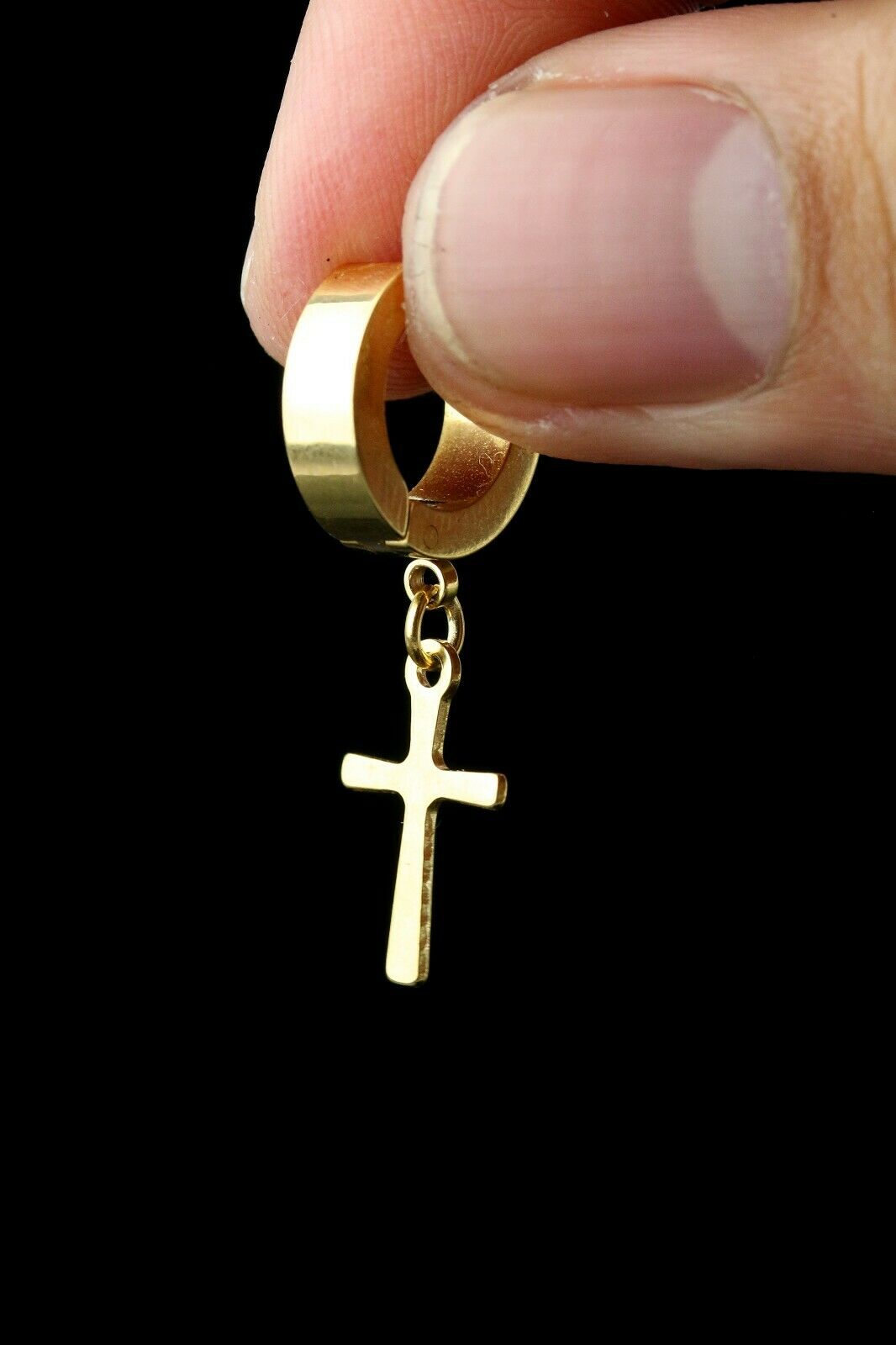 Small Cross Dangle 18k Gold Stainless Steel Plain Earring