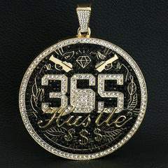 3PC XXL 365 Hustle Money Pendant & Iced Cuban Chain Set 18"/20" β Gold Bling