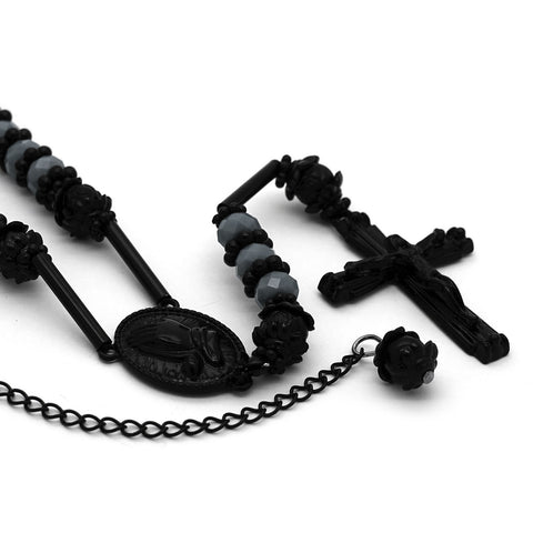 GRAY BLACK TONE PRAYER HAND ROSARY